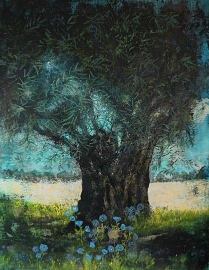 le gardien de la lumière, 2025.Acrylique et encre sur toile, 118 x 89 cm